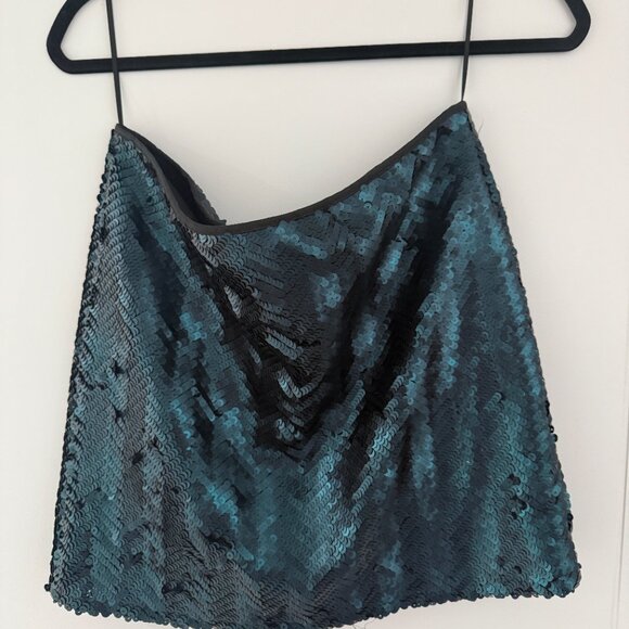TEAL GREEN SEQUIN SKIRT IN CHEVRON PATTERN MANGO - Picture 3 of 4